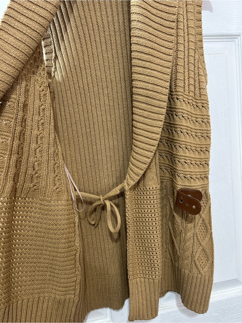 Lauren Ralph Lauren Cable Knit Sweater Vest Size L Belted Buckle Shawl Collar - Picture 3 of 8